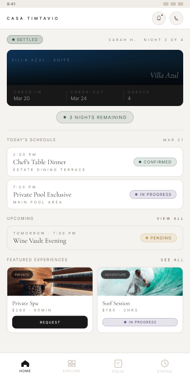 Guest PWA — home and today’s schedule