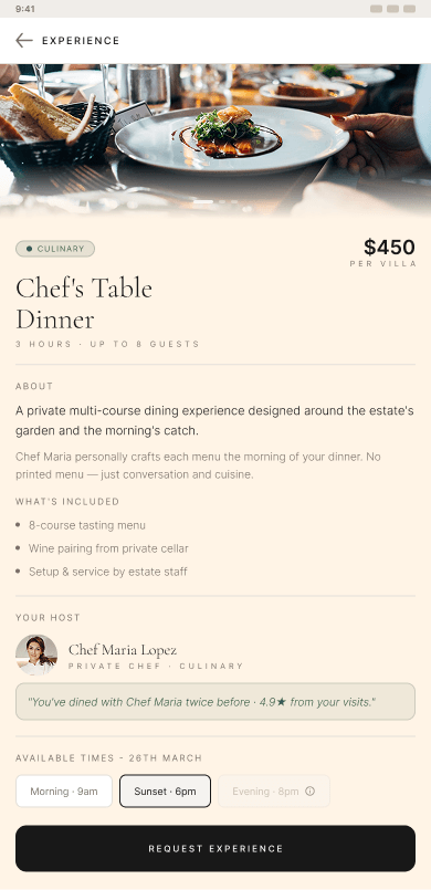 Guest PWA — chef’s table experience