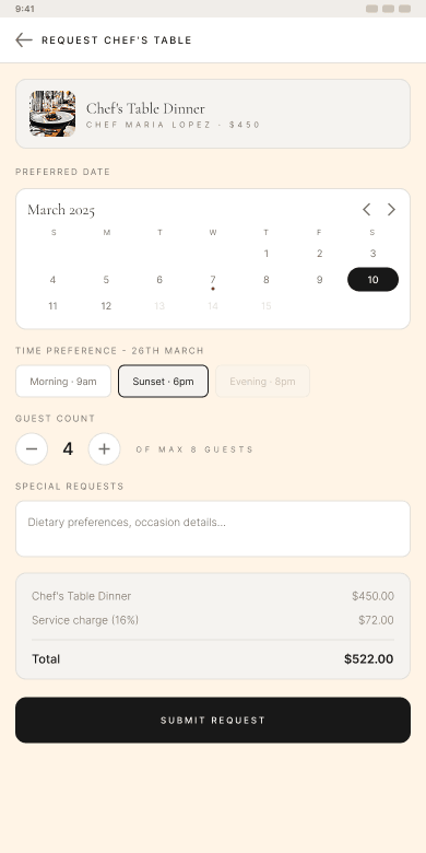 Guest PWA — request the chef’s table
