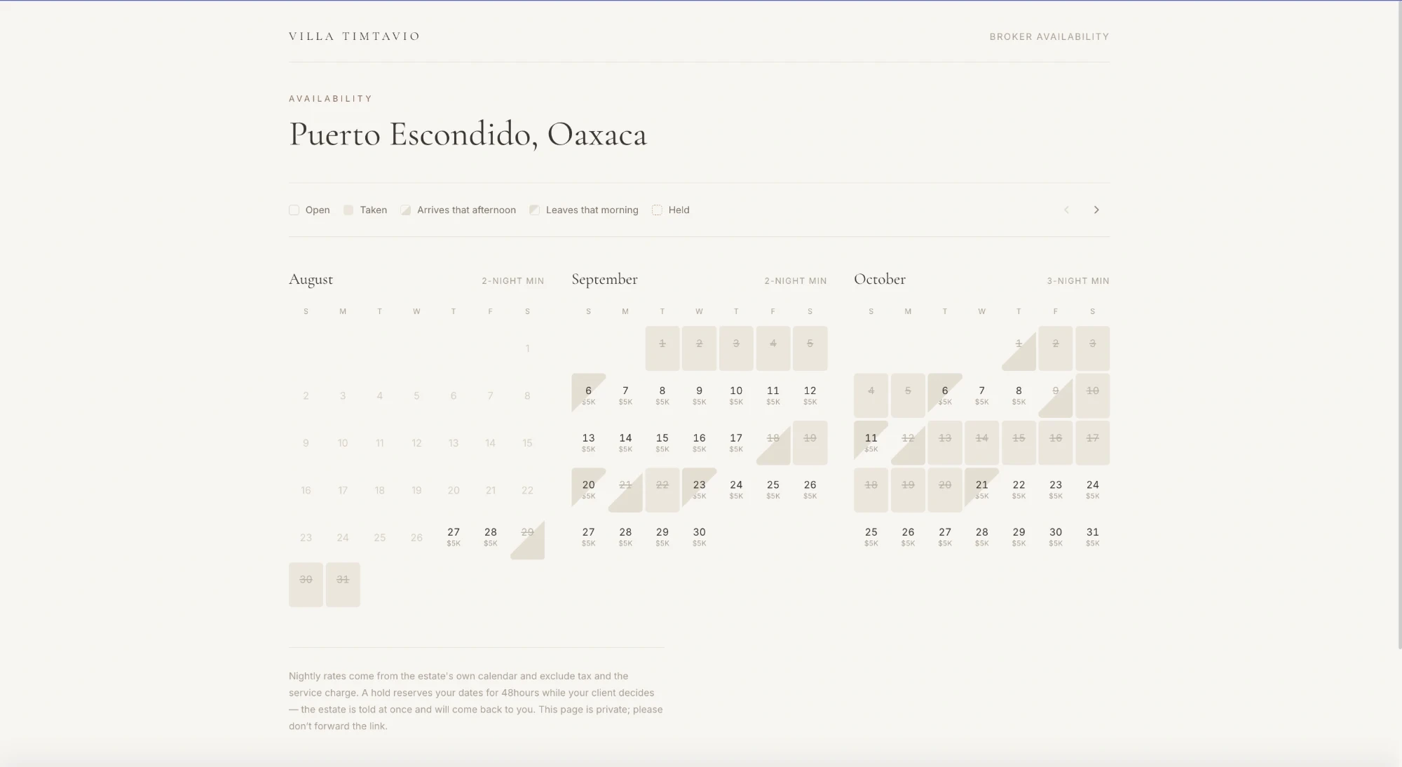 Broker availability calendar